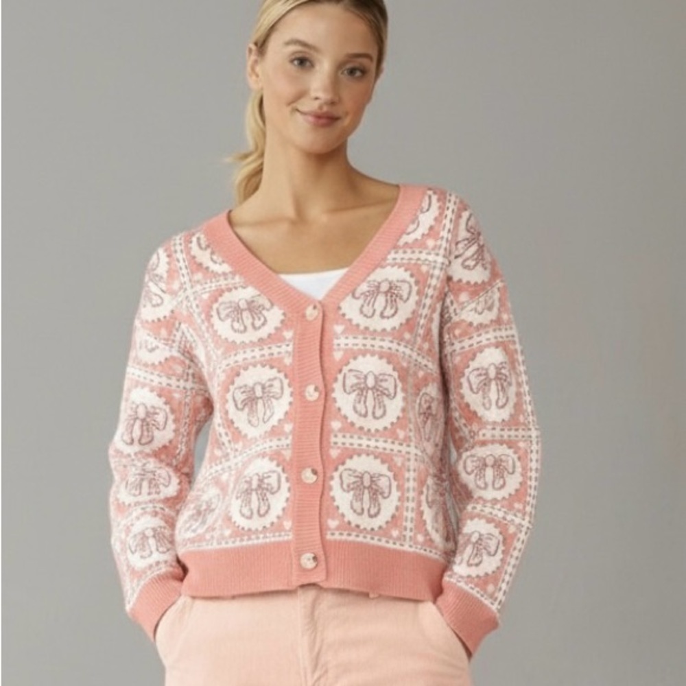 New Miss Sparkling pink bow cardigan sweater sz S M L